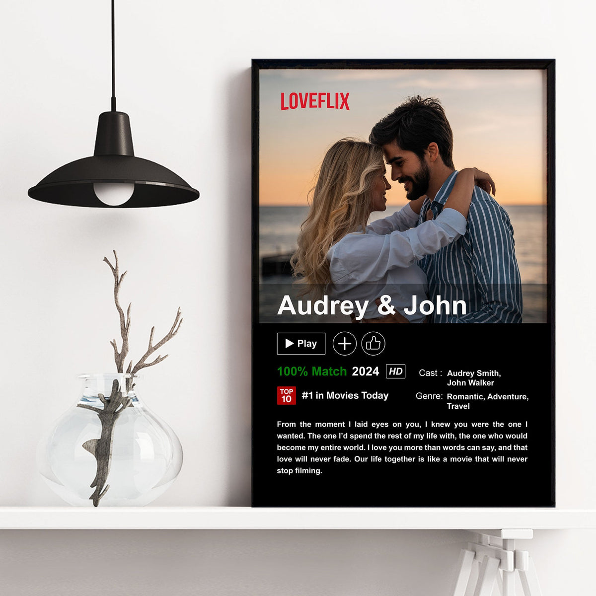 Custom Couples Photo Loveflix - Personalized Canvas - Gift For Couple, Anniversary, Valentine's Day Gift