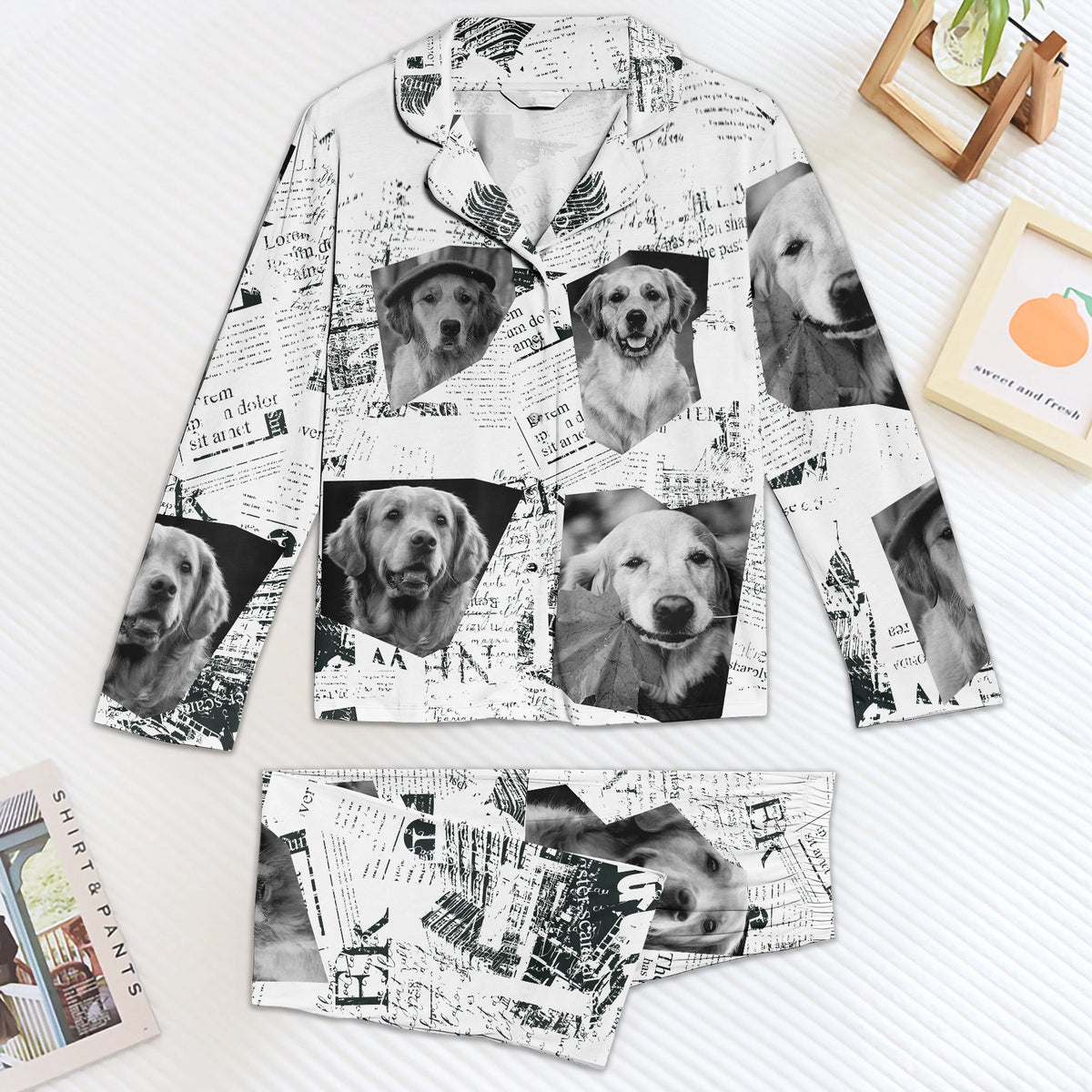 Custom Pet Photo Newspaper - Personalized Photo Women's Pajamas Set, Men's Pajamas Set