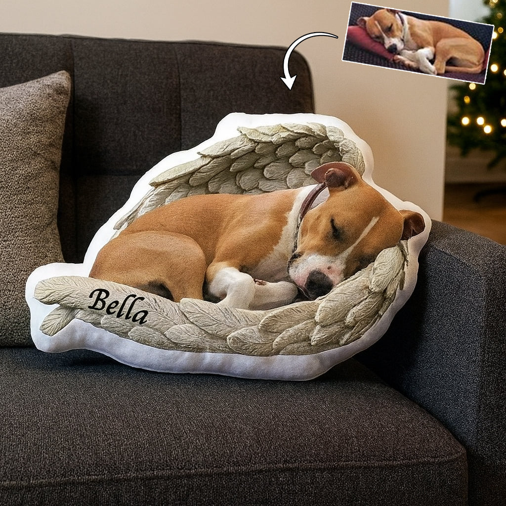 Personalized Photo Dog Loss Memorial Shape Pillow, Sleeping Pet Within Angel Wings, Loss Pet Gifts, Dog Lovers Gift, Custom Pet Pillow Gift