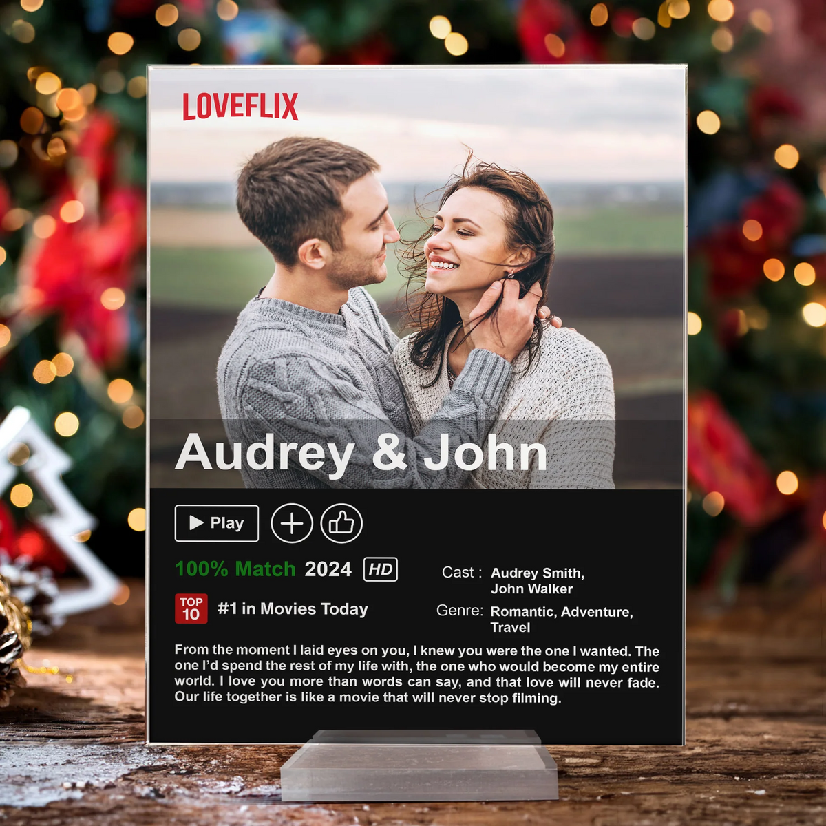 Custom Couples Photo Loveflix Movie Poster - Personalized Acrylic Plaque - Gift For Couple, Anniversary, Valentine's Day Gift