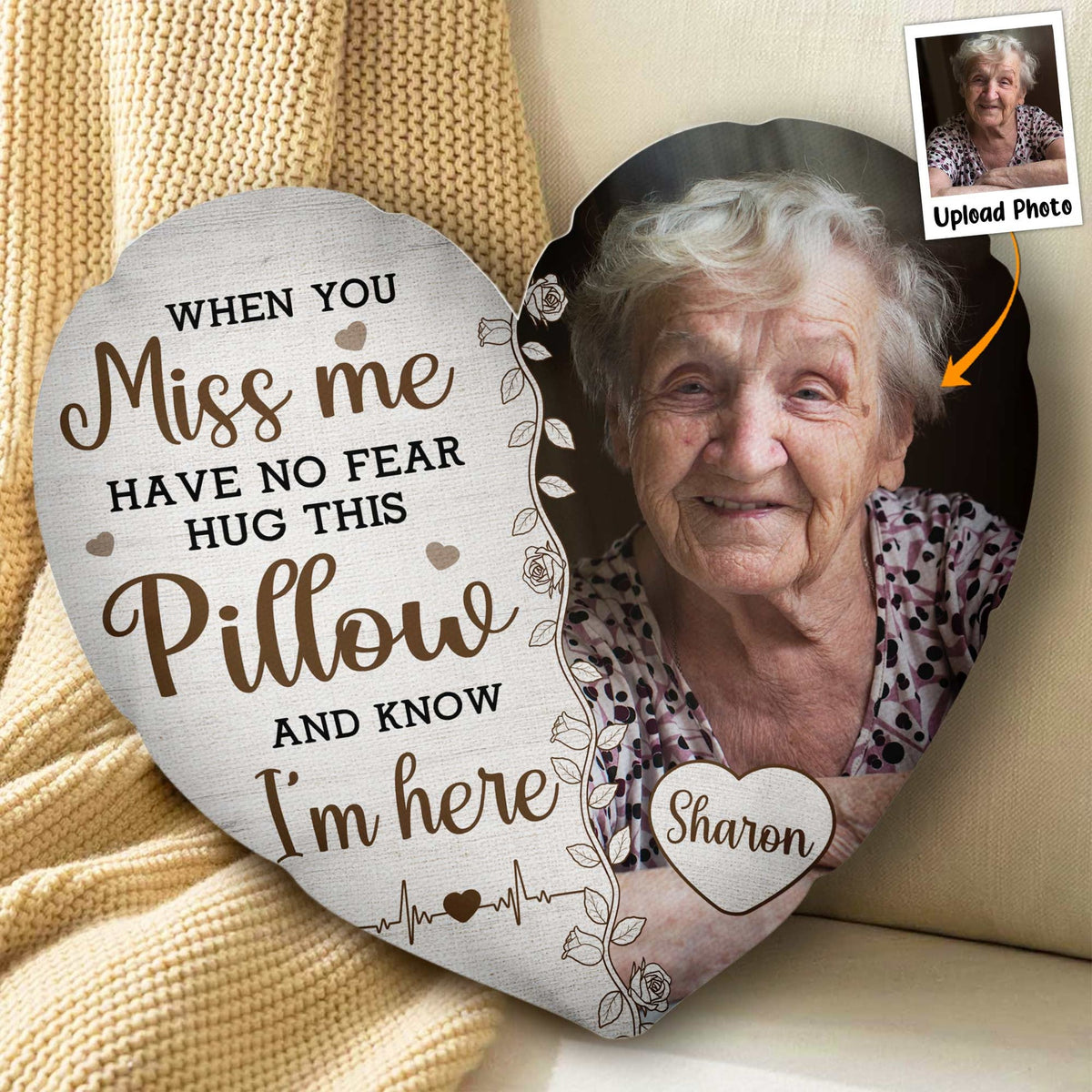 Custom Photo Hug This & Know I'm Here - Personalized Photo Custom Shaped Memory Pillow