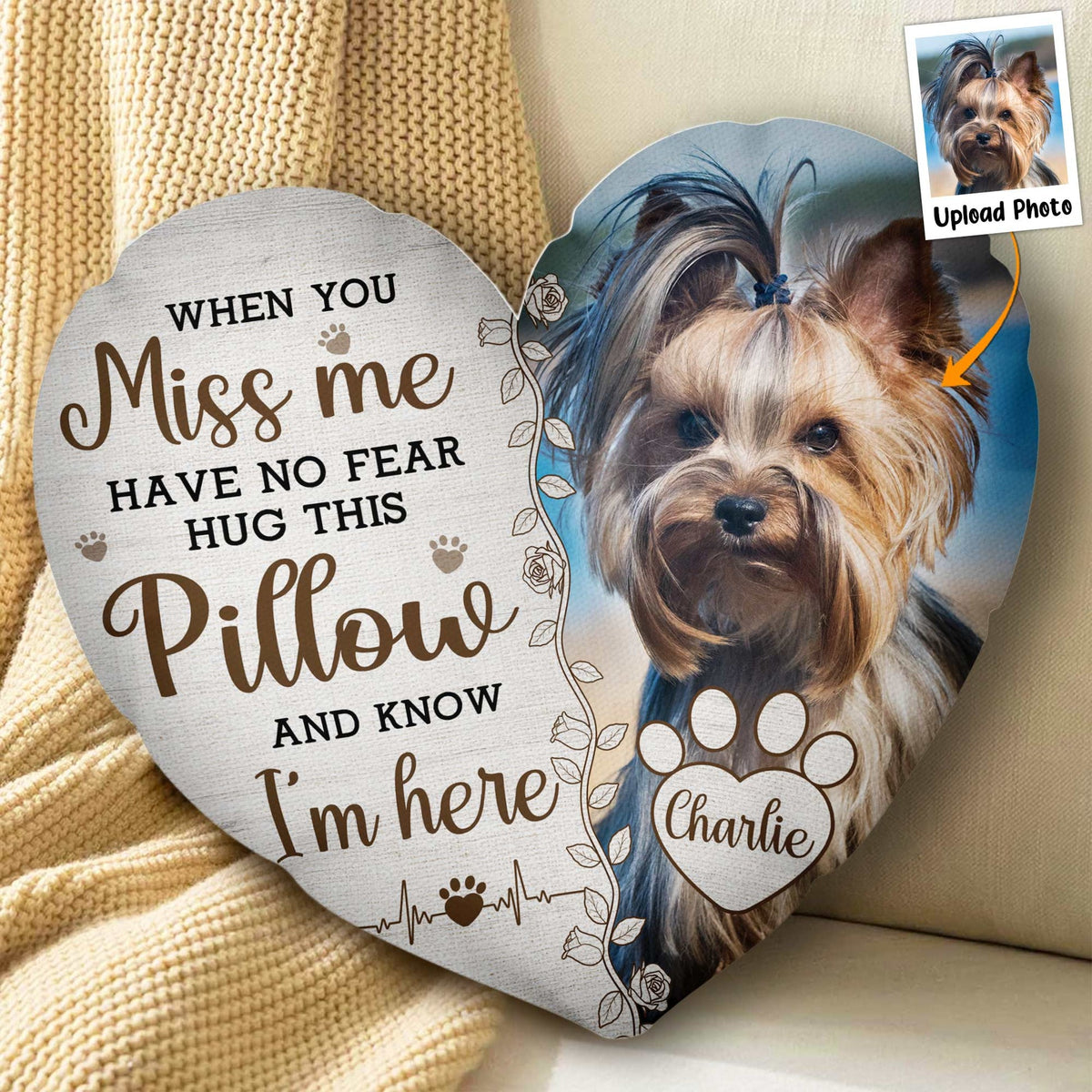 Custom Pet Photo Hug This & Know I'm Here - Personalized Photo Custom Shaped Memory Pillow Dog Lovers Gift Cat Lovers Gift