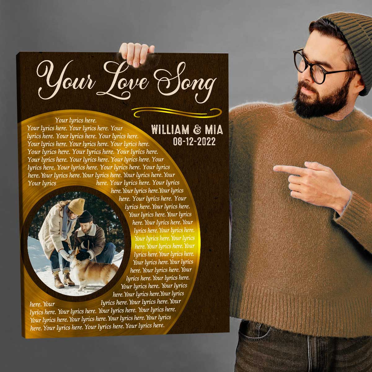 Custom Song Lyrics On Wall Art, Half Vinyl Record Canvas, Wedding Anniversary Gift, Personalized Gifts For Him Valentines Day