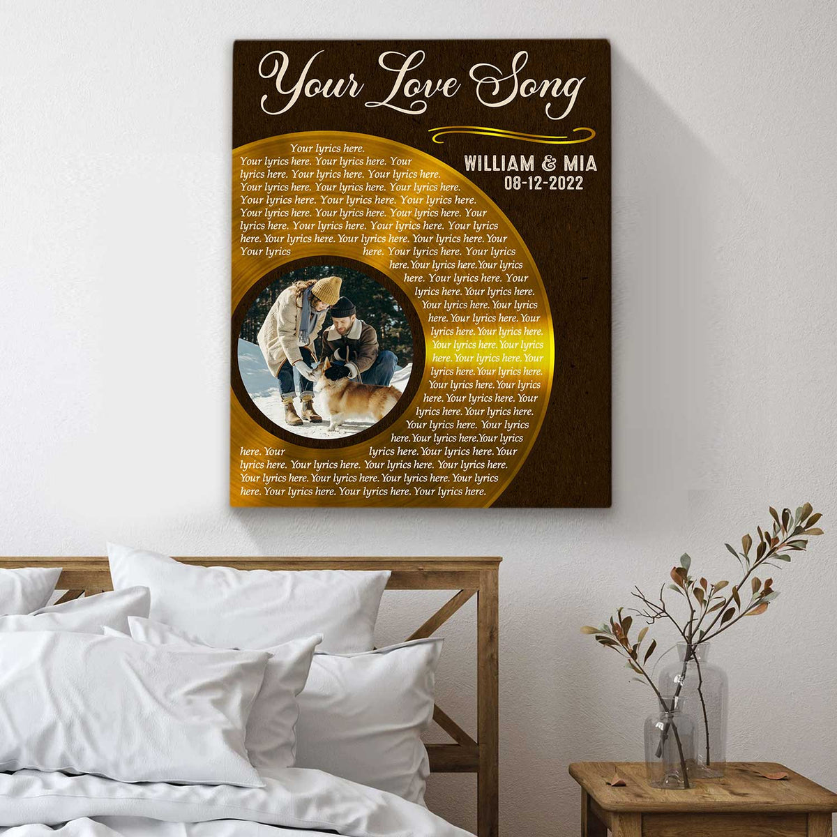 Custom Song Lyrics On Wall Art, Half Vinyl Record Canvas, Wedding Anniversary Gift, Personalized Gifts For Him Valentines Day