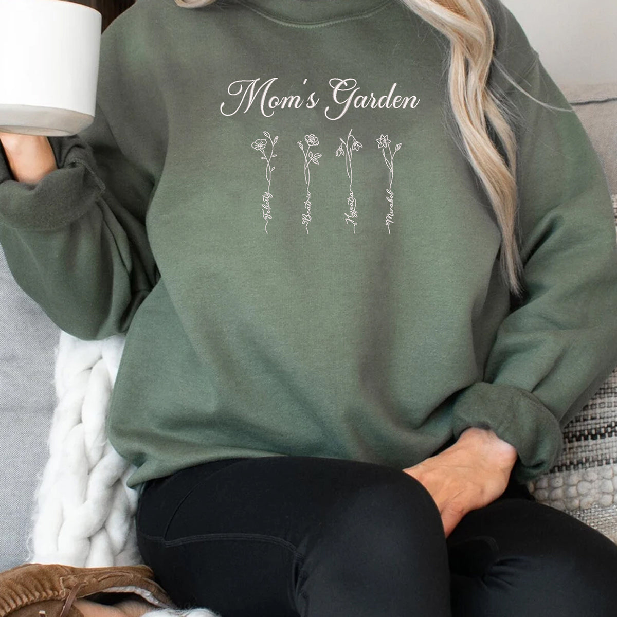 Personalized Birth Flower Mom Sweatshirt or Hoodie - Embroidered Shirt For Mom, Grandma, Mother's Day Gift