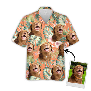 Custom Hawaiian Shirt For Dog Lovers, Personalized Puppy Lovers Gift, Leaves & Flowers Pattern Carrot Color Aloha Shirt CustomLeaves_FlowersPatternShort-SleeveHawaiianShirt_CarrotColor.jpg?v=1716189515