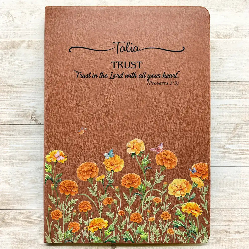 Custom Name With Bible Verse And Birth Month Flower - Personalized Leather Journal