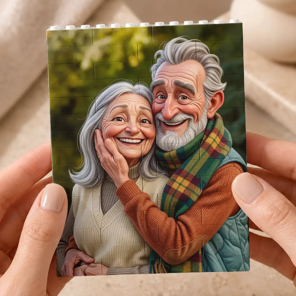 Custom Photo Caricature Happy Couple Anniversary - Personalized Building Brick Blocks