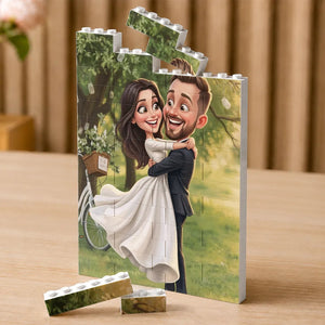 Custom Photo Caricature Happy Couple Anniversary - Personalized Building Brick Blocks