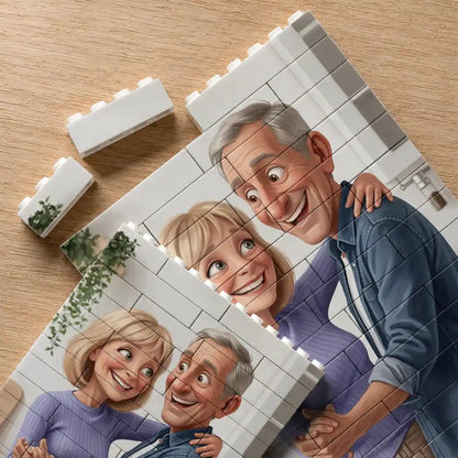 Custom Photo Caricature Happy Couple Anniversary - Personalized Building Brick Blocks