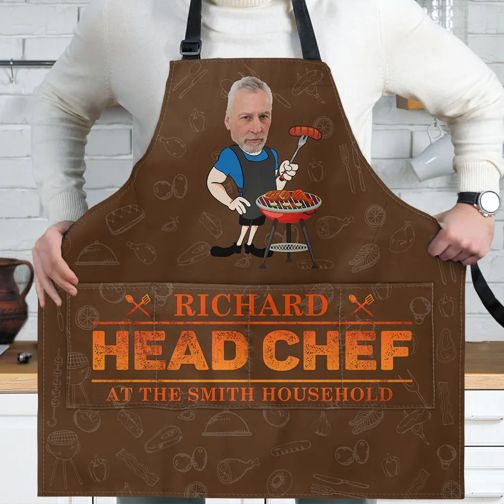 Custom Photo Dad Head Chef - Personalized Apron