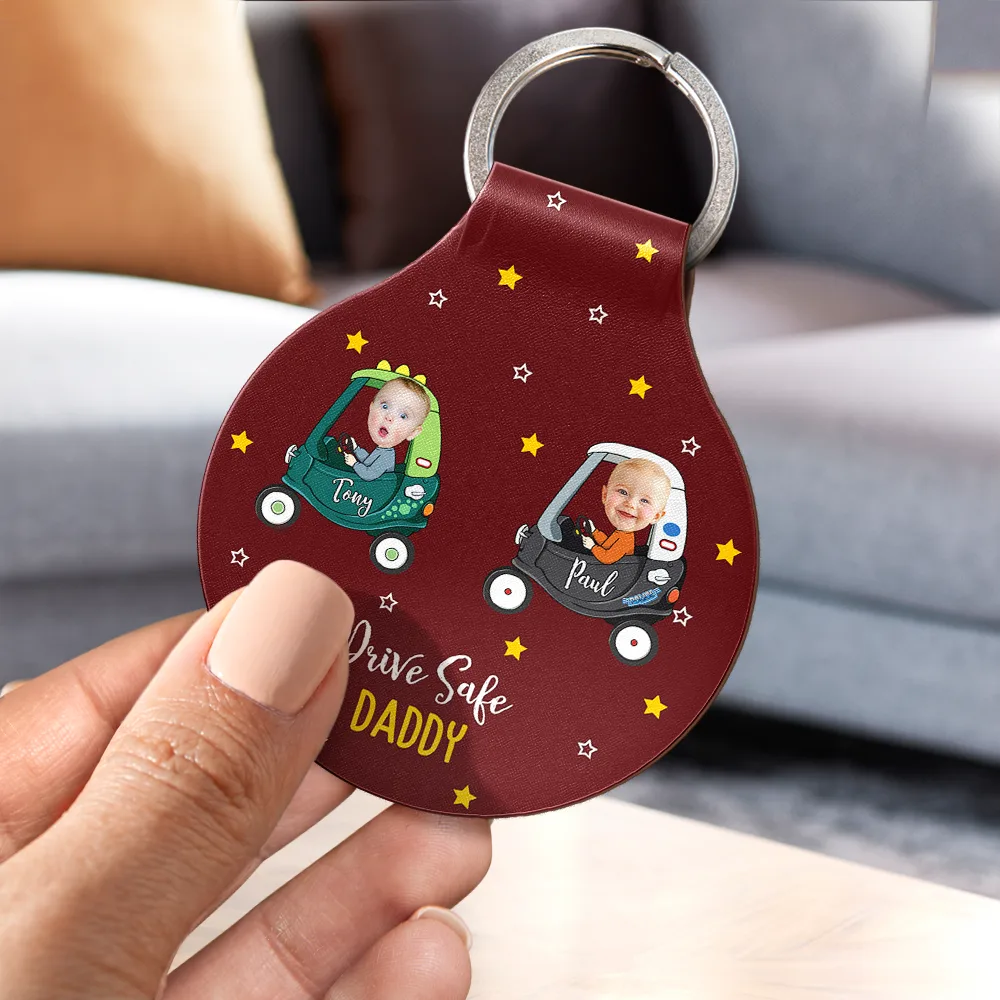 Custom Photo Drive Safe Daddy Grandpa - Personalized Custom Shaped Leather Keychain