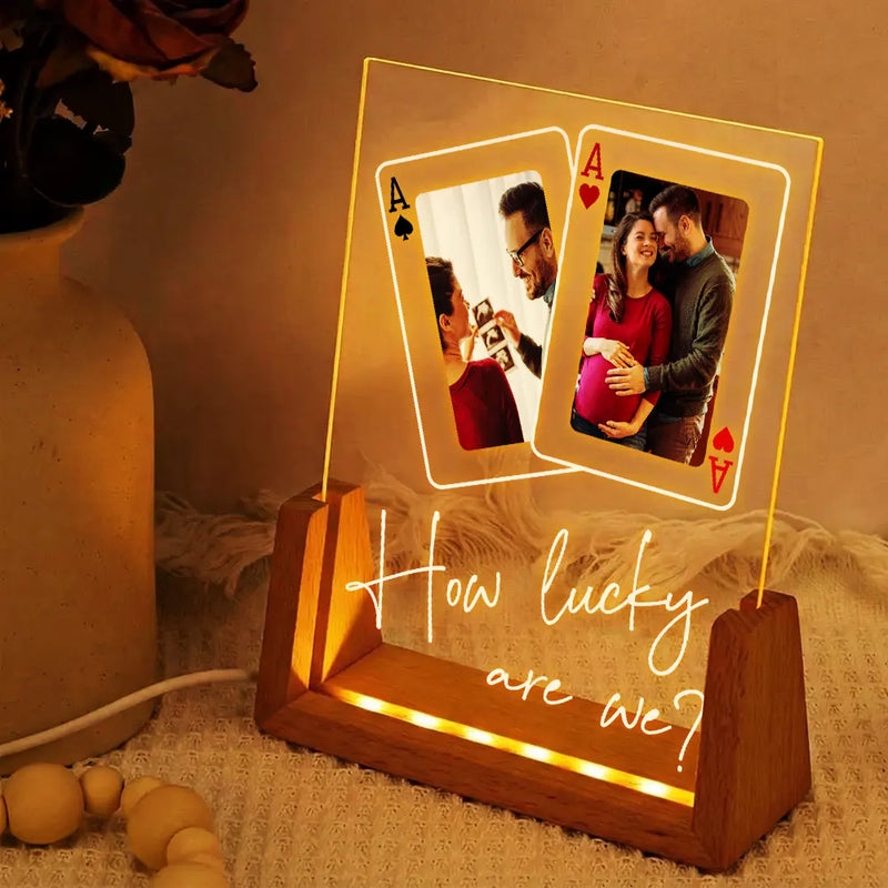 Custom Photo How Lucky Are We Family Mother Father - Personalized Night Light