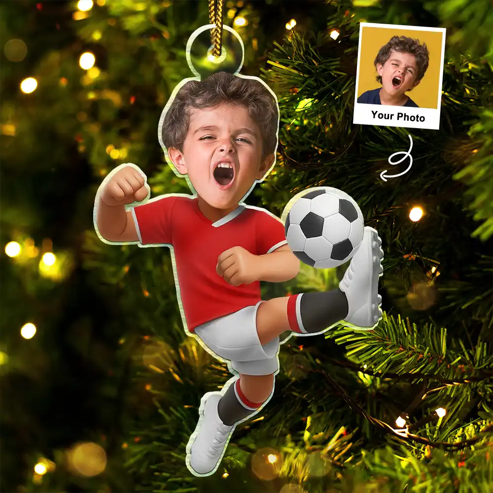 Custom Photo Kid Playing Football - Personalized Acrylic Photo Ornament