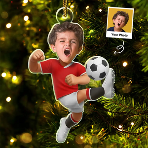 Custom Photo Kid Playing Football - Personalized Acrylic Photo Ornament