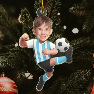 Custom Photo Kid Playing Football - Personalized Acrylic Photo Ornament