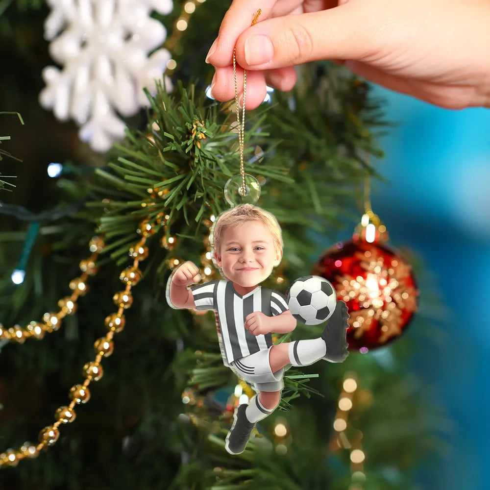 Custom Photo Kid Playing Football - Personalized Acrylic Photo Ornament