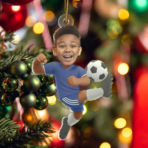 Custom Photo Kid Playing Football - Personalized Acrylic Photo Ornament