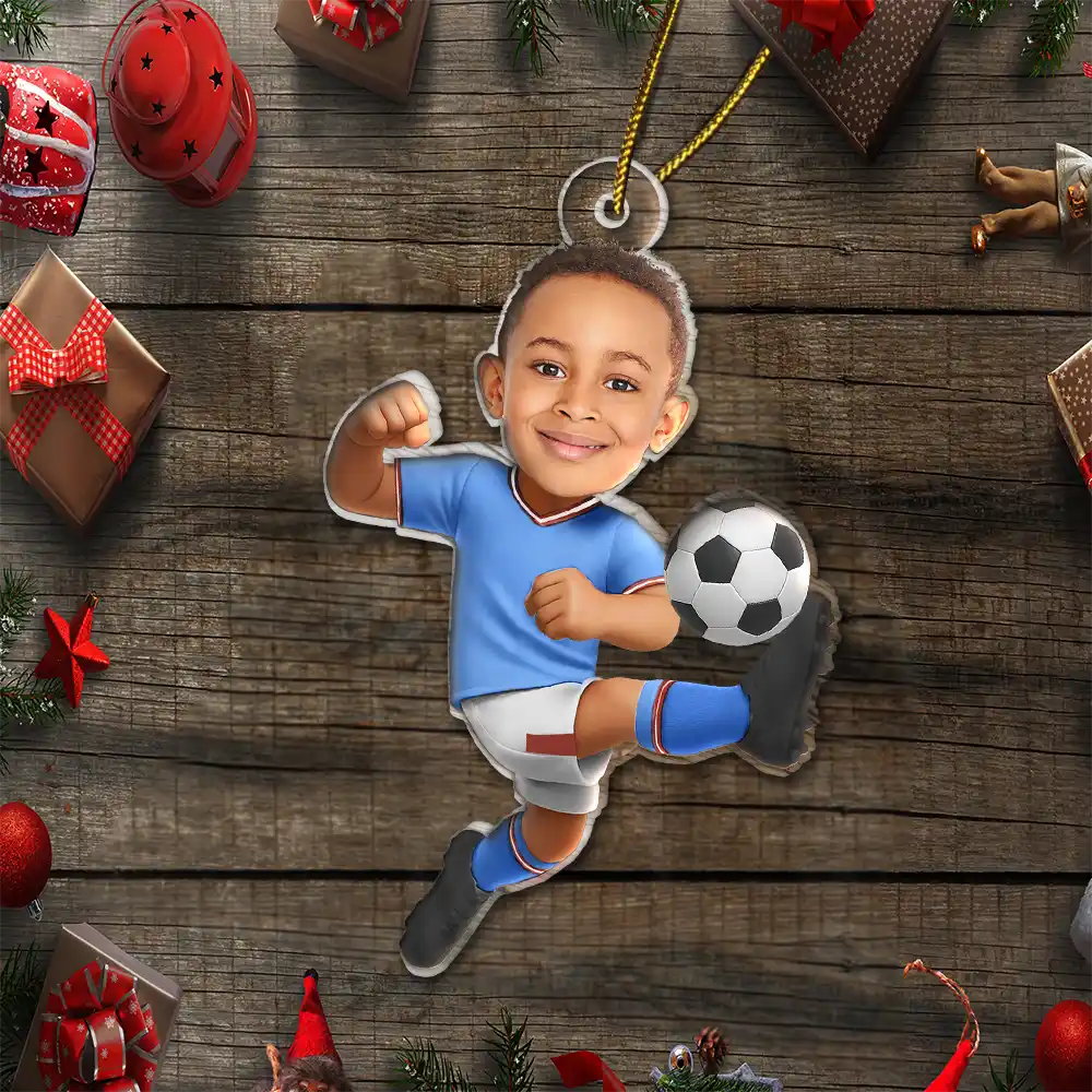 Custom Photo Kid Playing Football - Personalized Acrylic Photo Ornament
