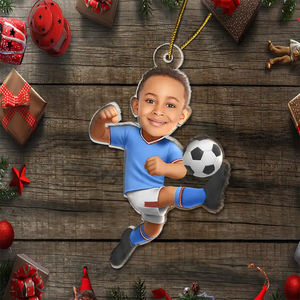 Custom Photo Kid Playing Football - Personalized Acrylic Photo Ornament