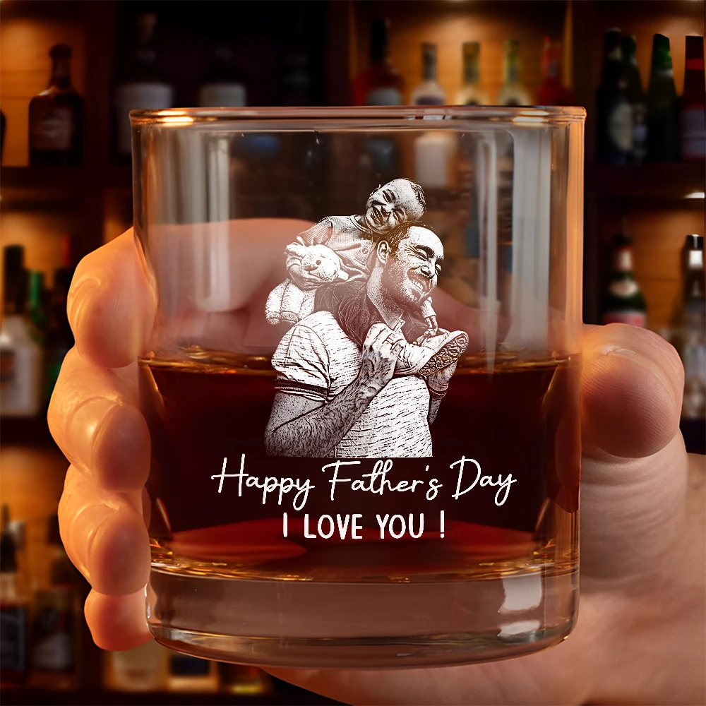 Custom Photo Pencil Sketch Best Dad Ever - Personalized Whiskey Glass