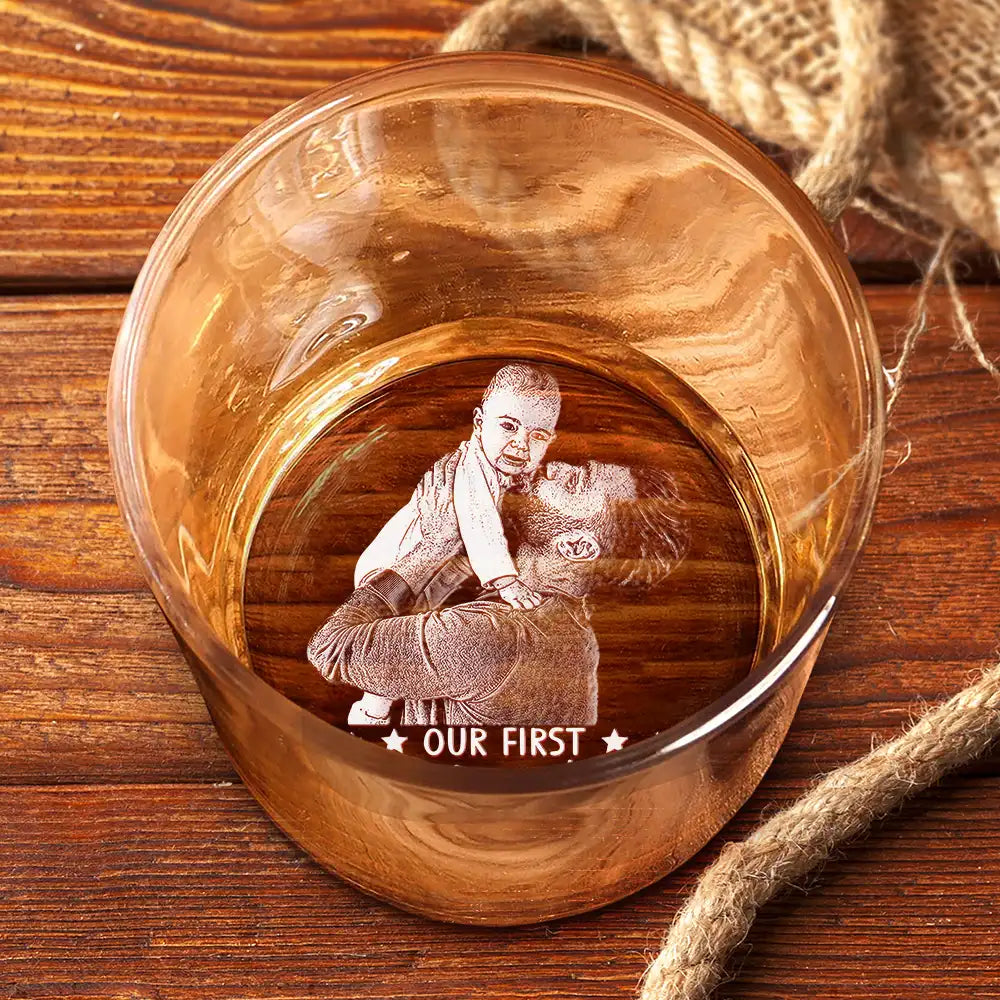 Custom Photo Pencil Sketch Best Dad Ever - Personalized Whiskey Glass