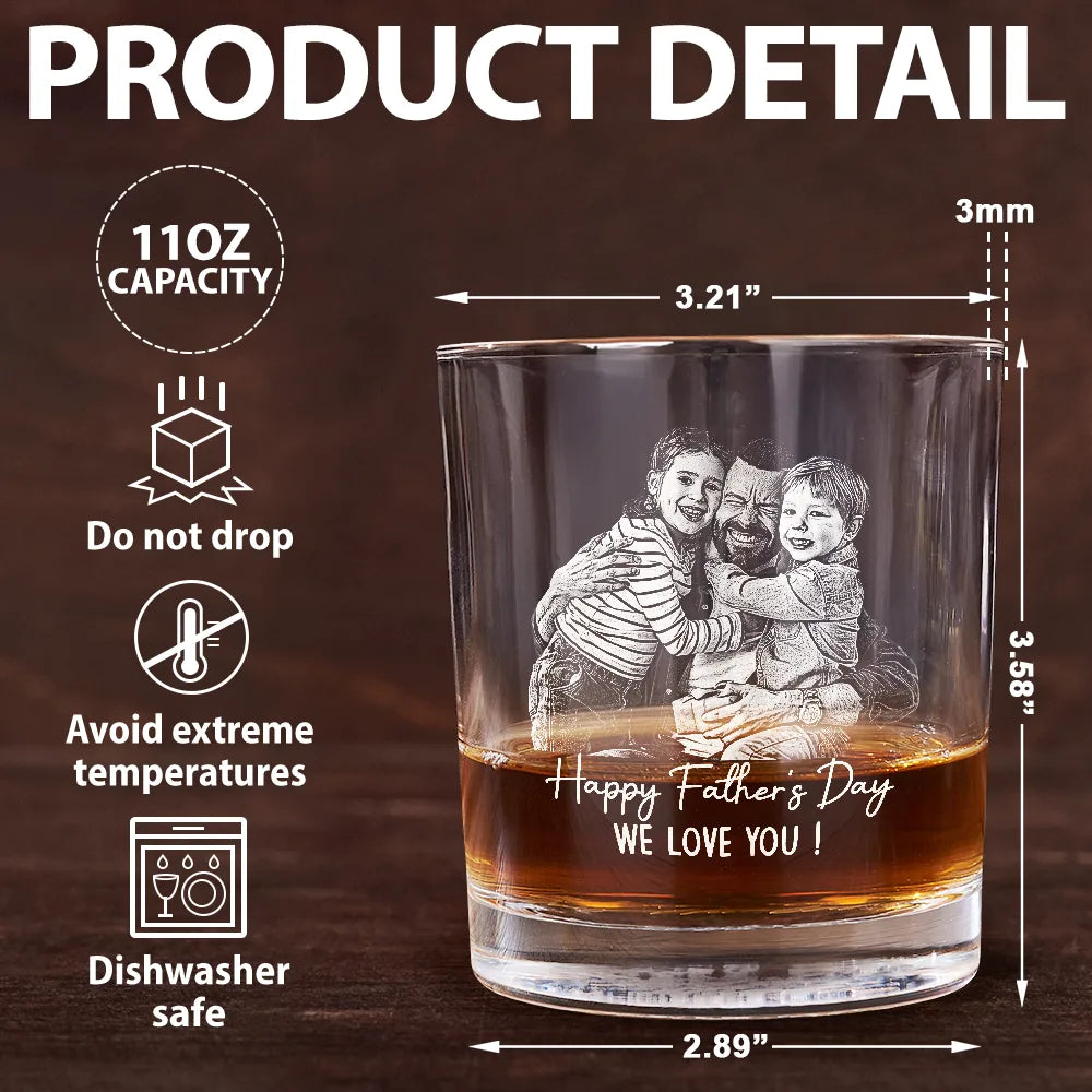 Custom Photo Pencil Sketch Best Dad Ever - Personalized Whiskey Glass