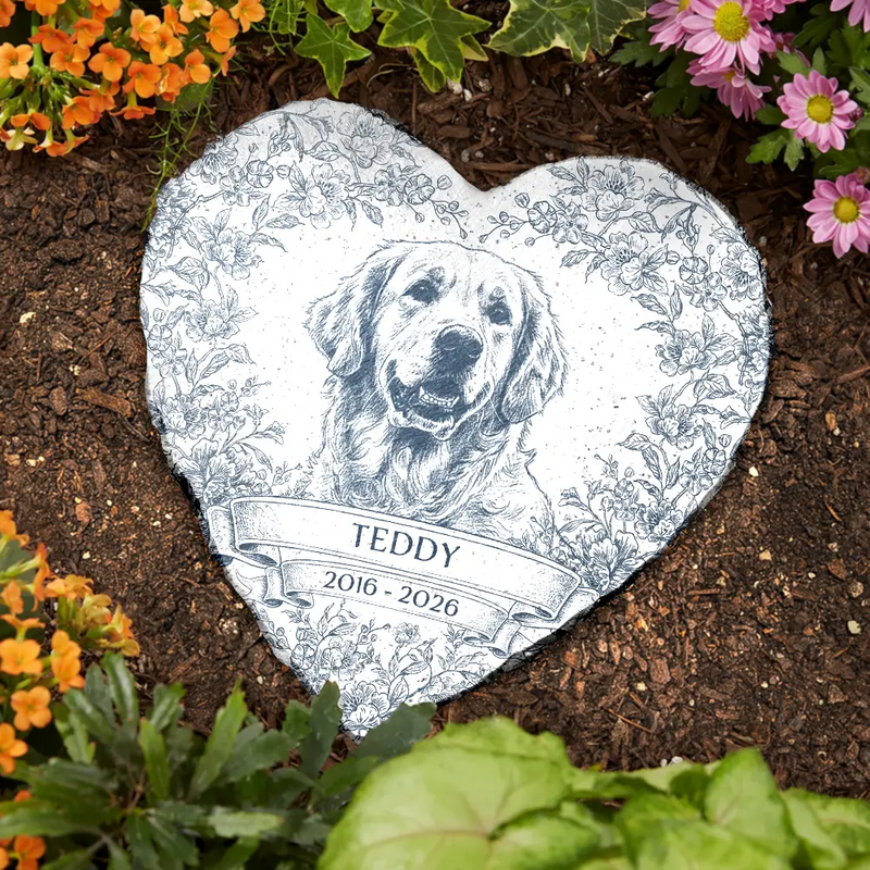 Custom Photo Pencil Sketch Forever Loved Dog Cat Portrait - Personalized Heart Memorial Garden Stone CustomPhotoPencilSketchForeverLovedDogCatPortrait-PersonalizedHeartMemorialGardenStone-TS1040-CLA2518-Mk2.png