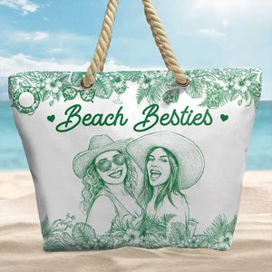 Custom Photo Pencil Sketch Girls Trip Family Trip - Personalized Beach Bag