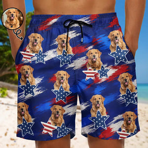 Custom Photo Stars & Stripes Dog Cat Happy Paws - Personalized Unisex Beach Shorts