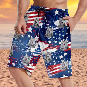 Custom Photo Stars & Stripes Dog Cat Happy Paws - Personalized Unisex Beach Shorts