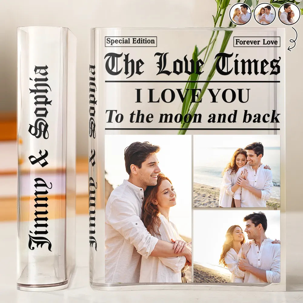 Custom Photo The Love Times Newspaper Theme - Personalized Acrylic Book Vase