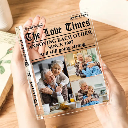 Custom Photo The Love Times Newspaper Theme - Personalized Acrylic Book Vase