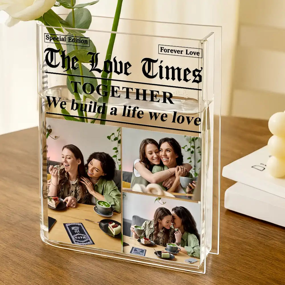Custom Photo The Love Times Newspaper Theme - Personalized Acrylic Book Vase