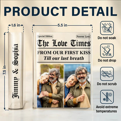 Custom Photo The Love Times Newspaper Theme - Personalized Acrylic Book Vase