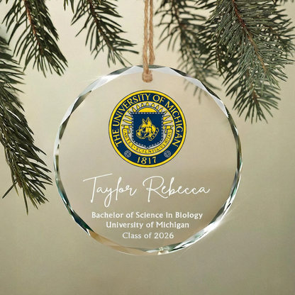 Custom College Logo Graduation Ornament - Personalized Grad Gift for Graduates To Celebrate Your Hard Work, Class of 2026