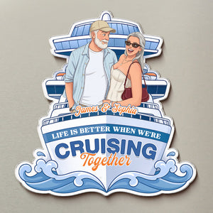 Custom Photo Cartoon Art Cruise Partners Cruise Door Decor Gift For Couple - Personalized Magnet