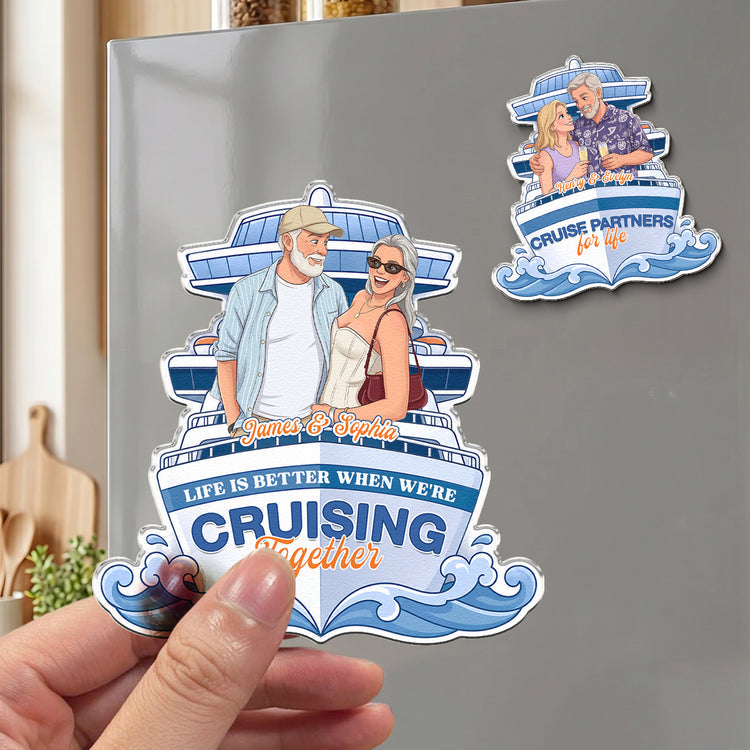 Custom Photo Cartoon Art Cruise Partners Cruise Door Decor Gift For Couple - Personalized Magnet