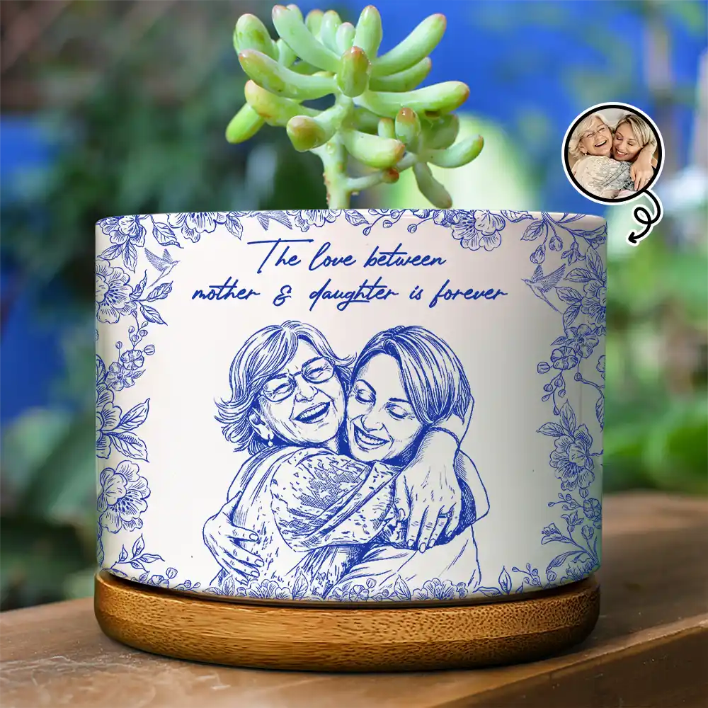 personalized ceramic flower pots Custom Photo Pencil Sketch The Love Between Mother & Daughter Is Forever - Personalized Ceramic Plant Pot