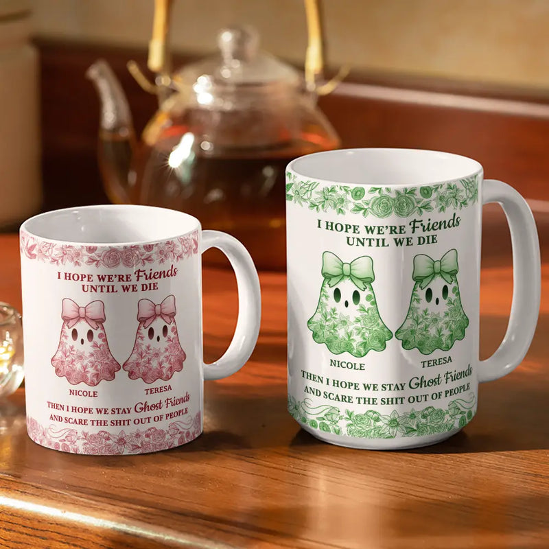 Cute Ghost Bestie Friends Until We Die Toile De Jouy Pattern - Personalized White Edge-to-Edge Mug