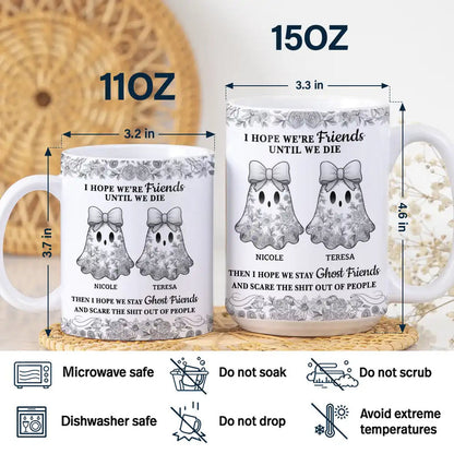 Cute Ghost Bestie Friends Until We Die Toile De Jouy Pattern - Personalized White Edge-to-Edge Mug