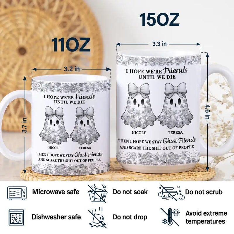 Cute Ghost Bestie Friends Until We Die Toile De Jouy Pattern - Personalized White Edge-to-Edge Mug