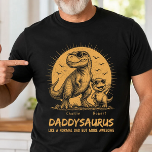 Retro Yellow Vintage Daddysaurus - Personalized Shirt - Funny Father's Day Gift For Dad, Husband
