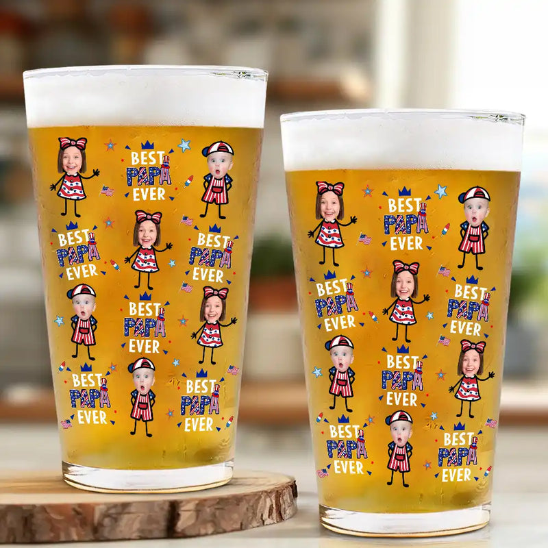 Custom Photo Stars & Stripes Best Dad Grandpa Ever - Personalized Beer Glass