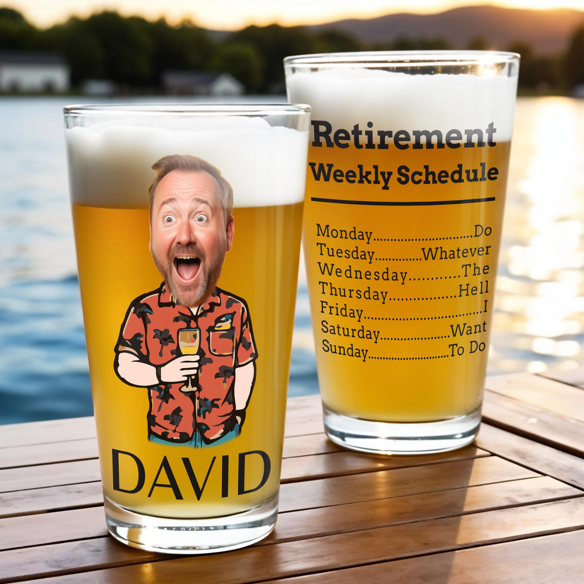 Retirement Weekly Schedule, Personalized Custom Beer Glass, Gift For Retiree