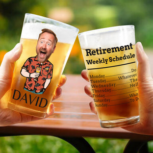 Retirement Weekly Schedule, Personalized Custom Beer Glass, Gift For Retiree