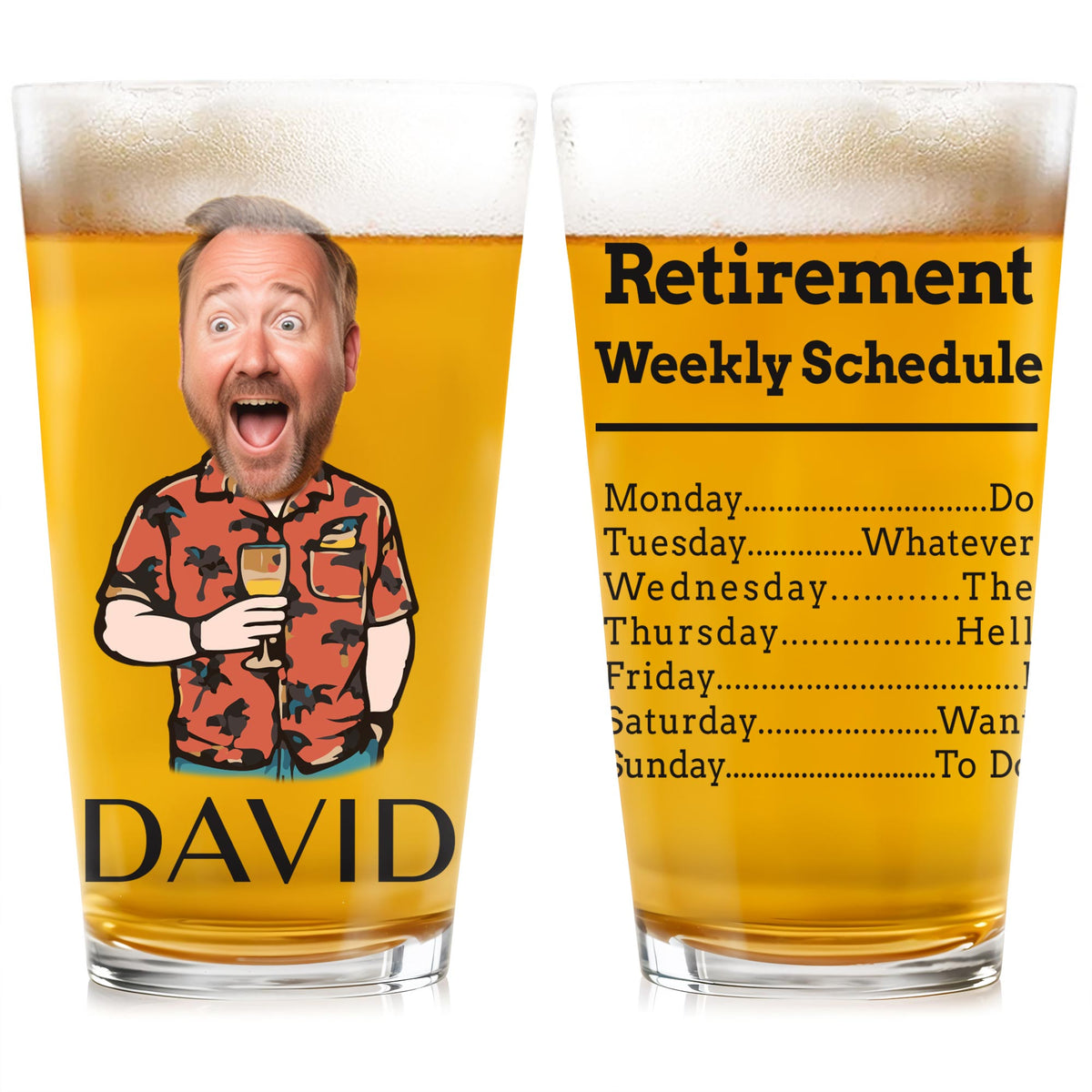 Retirement Weekly Schedule, Personalized Custom Beer Glass, Gift For Retiree