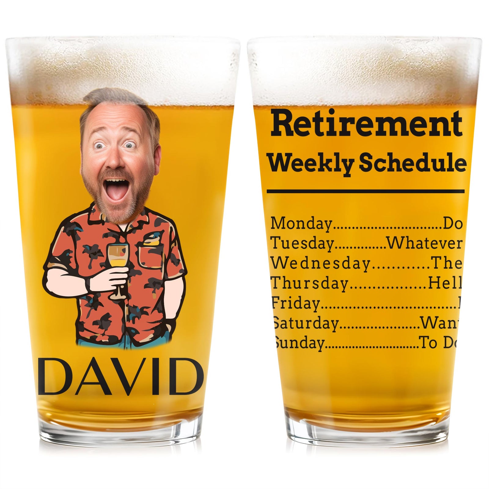 Retirement Weekly Schedule, Personalized Custom Beer Glass, Gift For Retiree