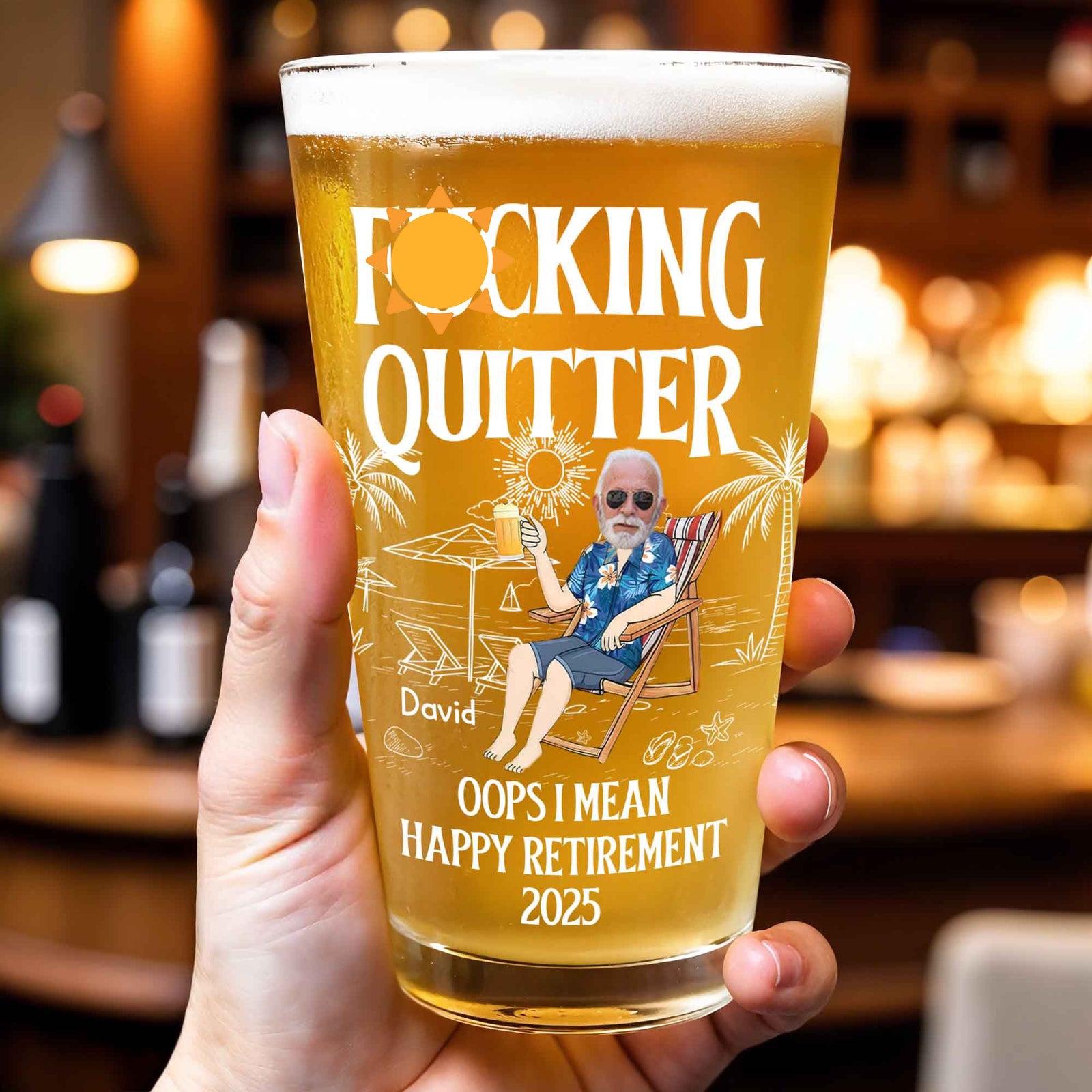 Effing Quitter, Oops I Mean Happy Retirement Custom Beer Glass, Gift For Retirees