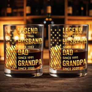 Legend Husband Dad Grandpa Whiskey Glass, Personalized Custom Whiskey Glass, Gift For Dad and Grandpa Lovers
